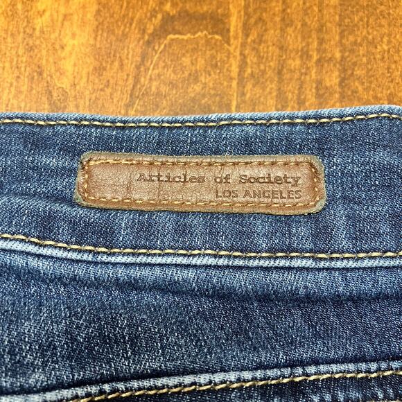 Articles of Society Jeans Womens 31 Dark Wash Blue Denim Raw Hem Stretch Skinny - Picture 13 of 16